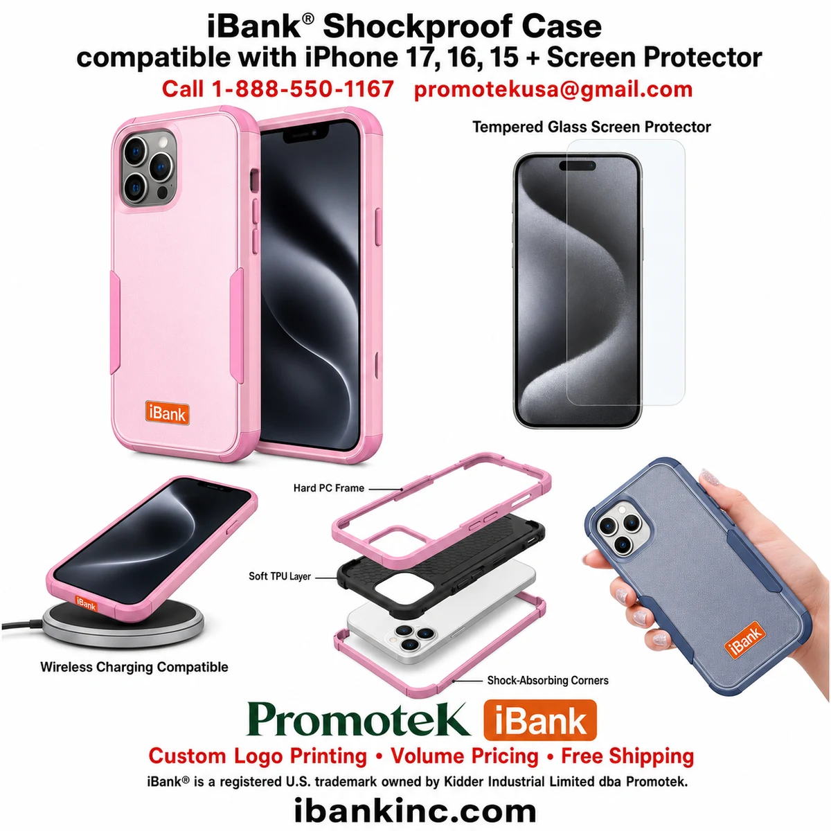 iBank ® iPhone15 Shockproof Case +Screen Protector Tempered Glass 1