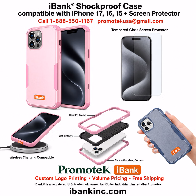 iBank ® iPhone15 Shockproof Case +Screen Protector Tempered Glass