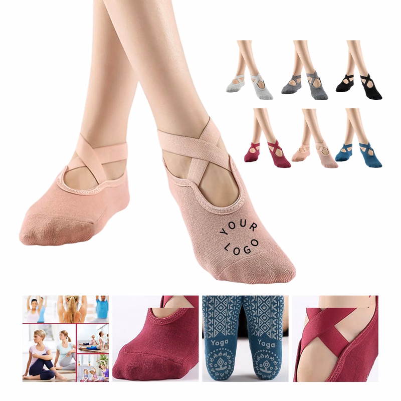 Terry Yoga Socks with Cross-Strap Design
