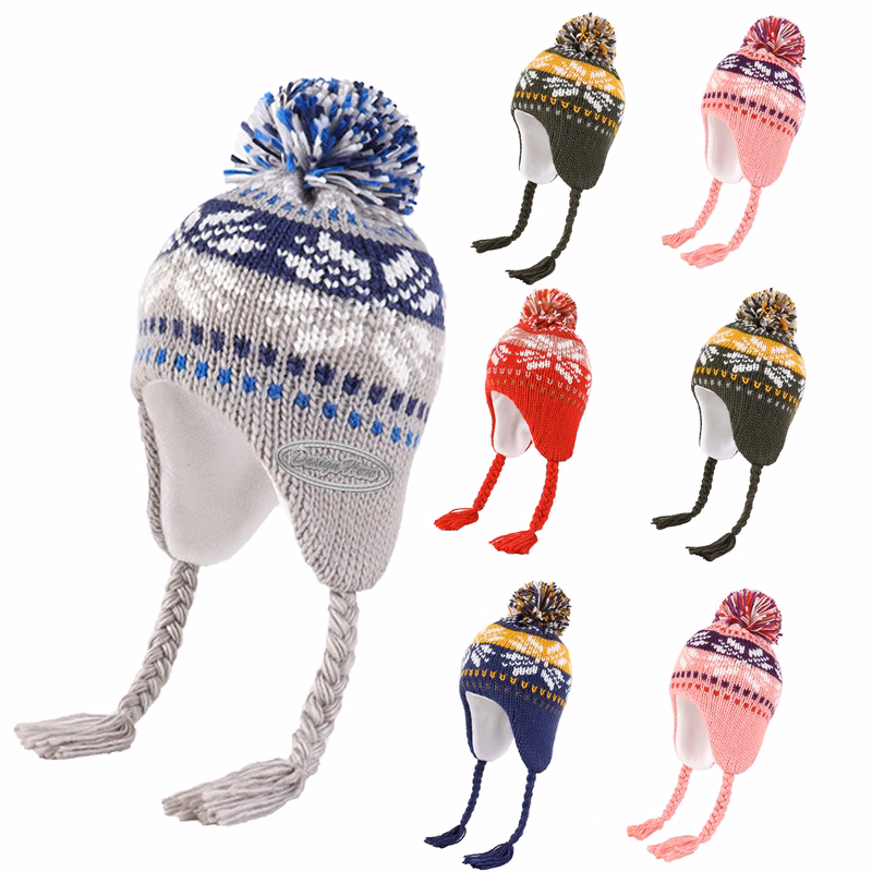 Durable Kids' Knit Beanie with pom for Cold Weather Comfort
