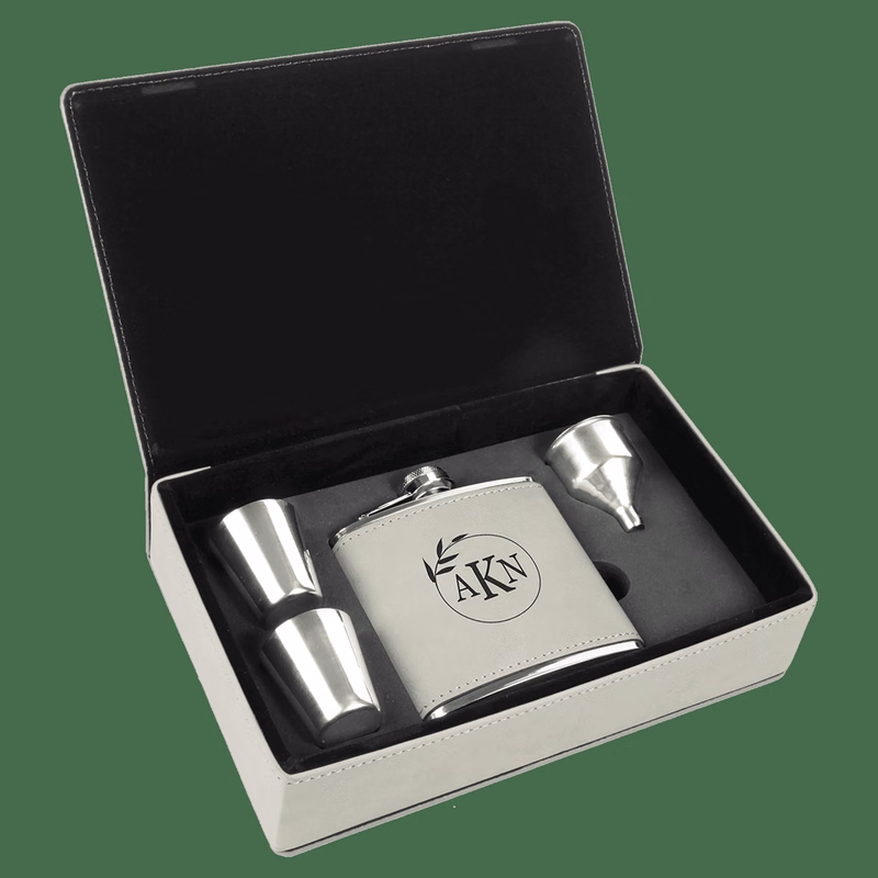 6 oz. White Leatherette Flask Gift Set