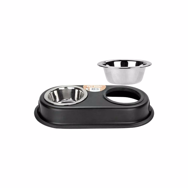 Stainless Steel Double Pet Bowls Black 8oz