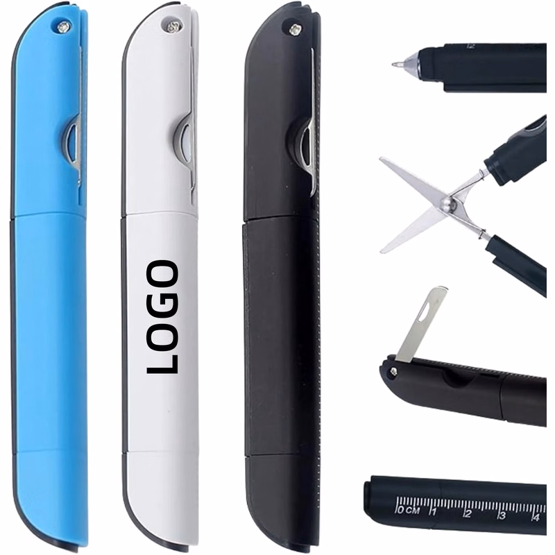 MOQ 4-in-1 Multi-Tool Pen: Scissors, Ruler, Art Knife & Pen