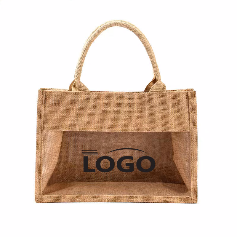 Jute Tote Bag with Transparent Panel