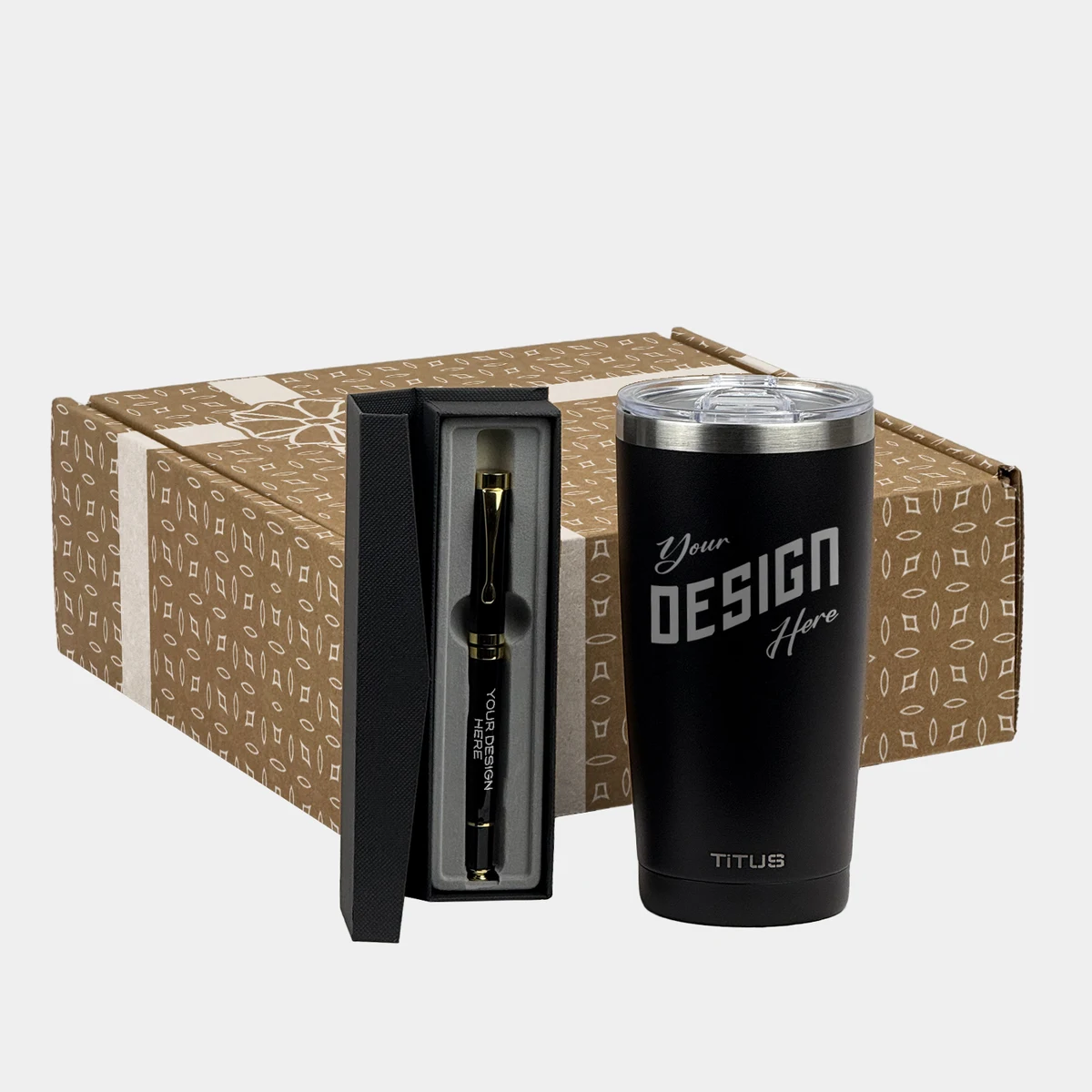 TiTUS® Double Wall Insulated Tumbler & Chrome Trim Pen Gift Set 1