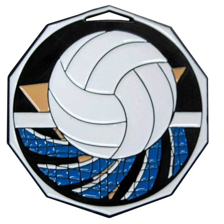 Volleyball Decagon Colored Medallion (2") 1