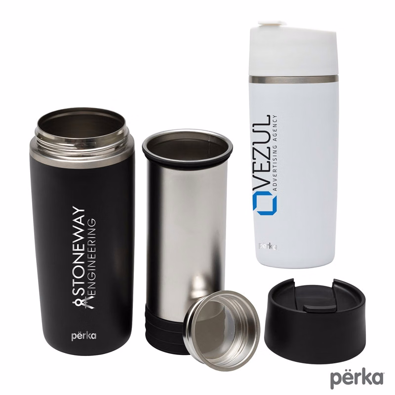 Perka® Macchiato 12 oz. Double Wall Coffee/Tea Press Tumbler
