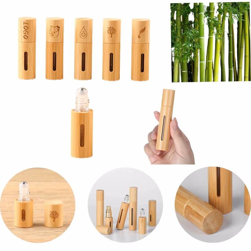 0.35Oz Mini Bamboo Window Roller Perfume Bottle Empty