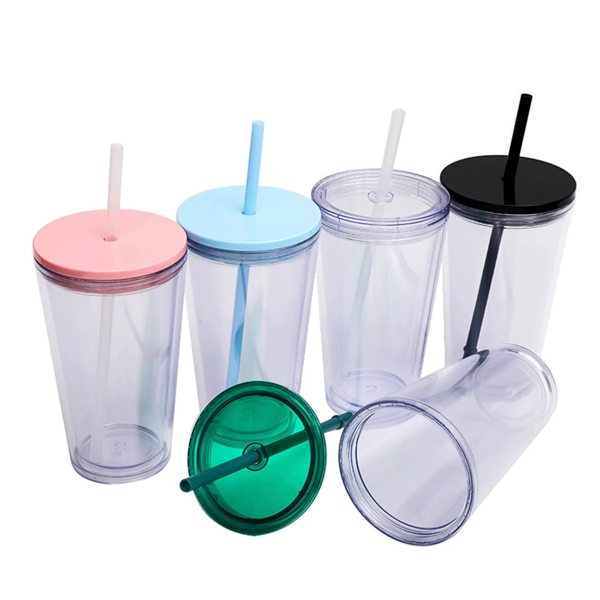 16 Oz. Double Wall Clear Plastic Tumbler with Straw 1