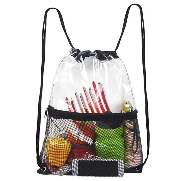 Custom 6.2 x 16.5 Waterproof Vinyl Clear Drawstring Bag — Event & Travel Backpack Item 1