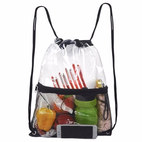 Custom 6.2 x 16.5 Waterproof Vinyl Clear Drawstring Bag — Event & Travel Backpack Item