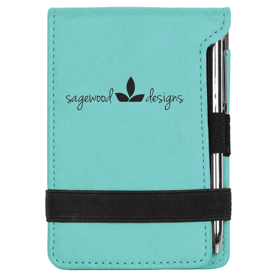 3 1/4" x 4 3/4" Teal Leatherette Mini Notepad with Pen 1