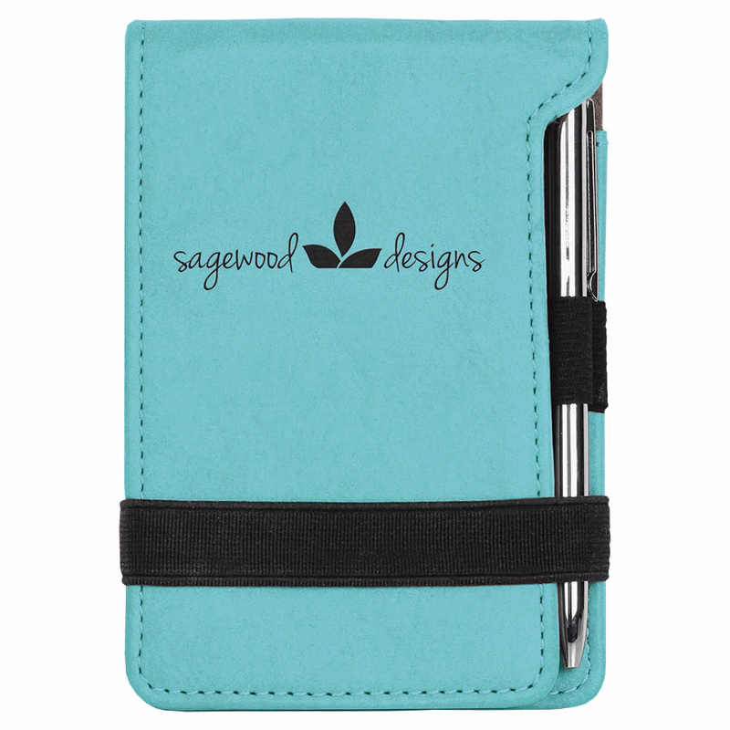3 1/4" x 4 3/4" Teal Leatherette Mini Notepad with Pen