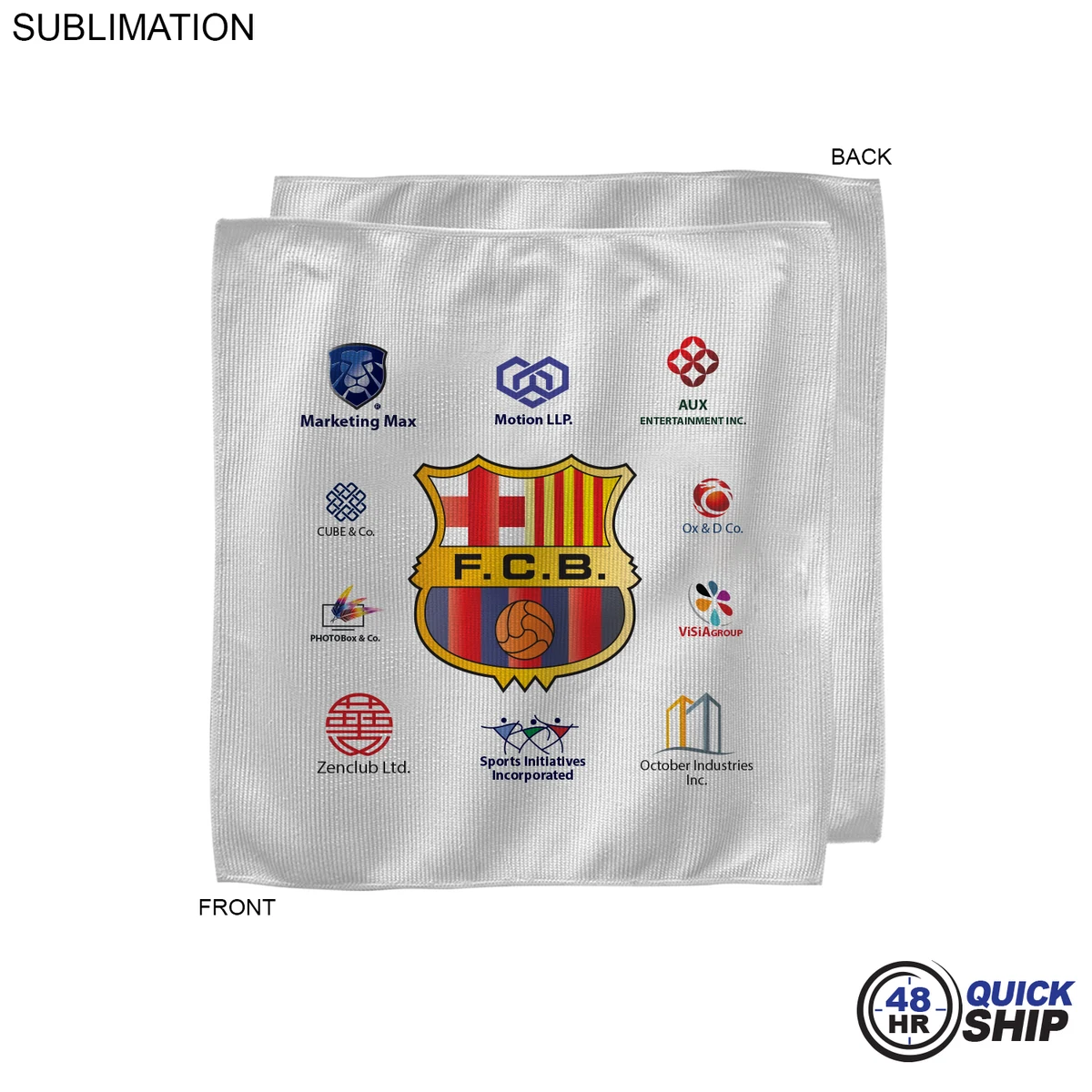 48 Hr Quick Ship - White Microfiber Dri-Lite Terry Sponsorship Rally Towel, 10x10, Sublimated 1