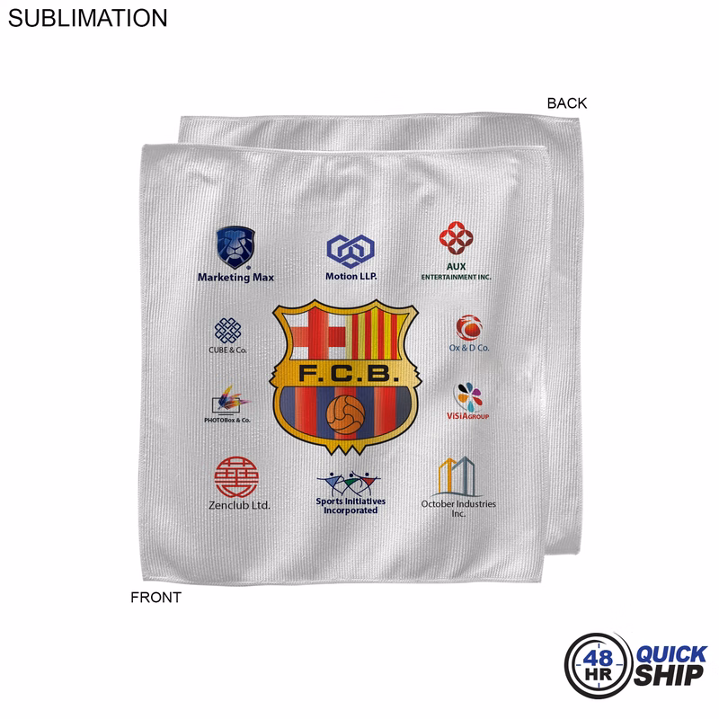 48 Hr Quick Ship - White Microfiber Dri-Lite Terry Sponsorship Rally Towel, 10x10, Sublimated