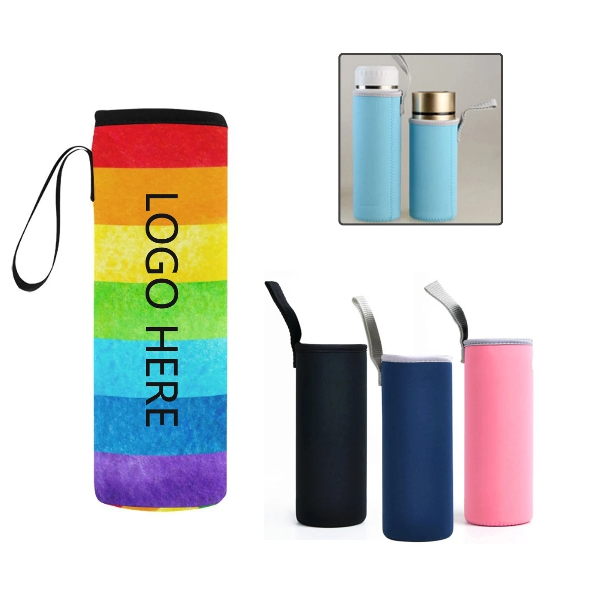 Rainbow Water Bottle Coolers, custom koozie with logo imprint 1
