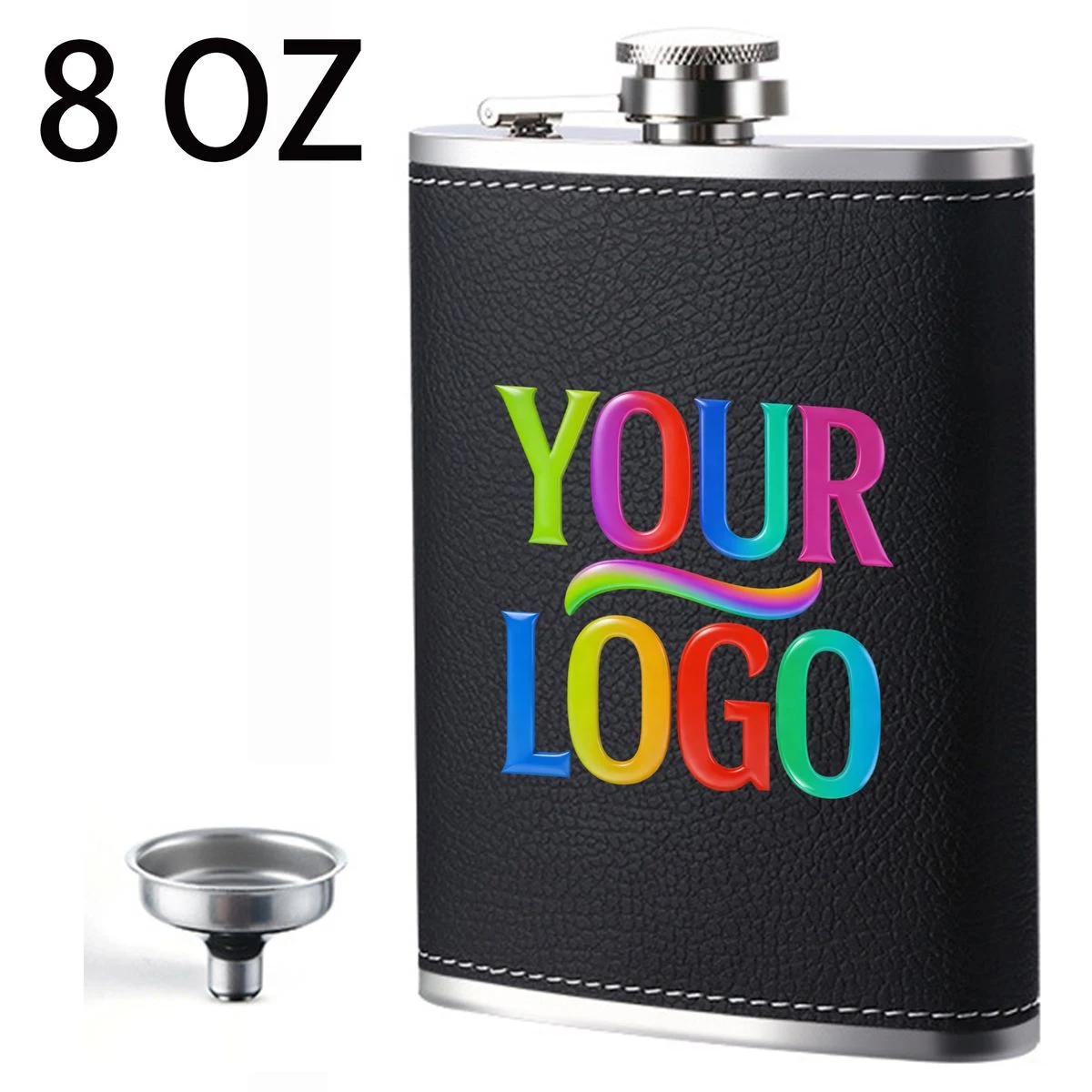 8oz Stainless Steel Leather Hip Flask, custom water bottle with logo imprint 1