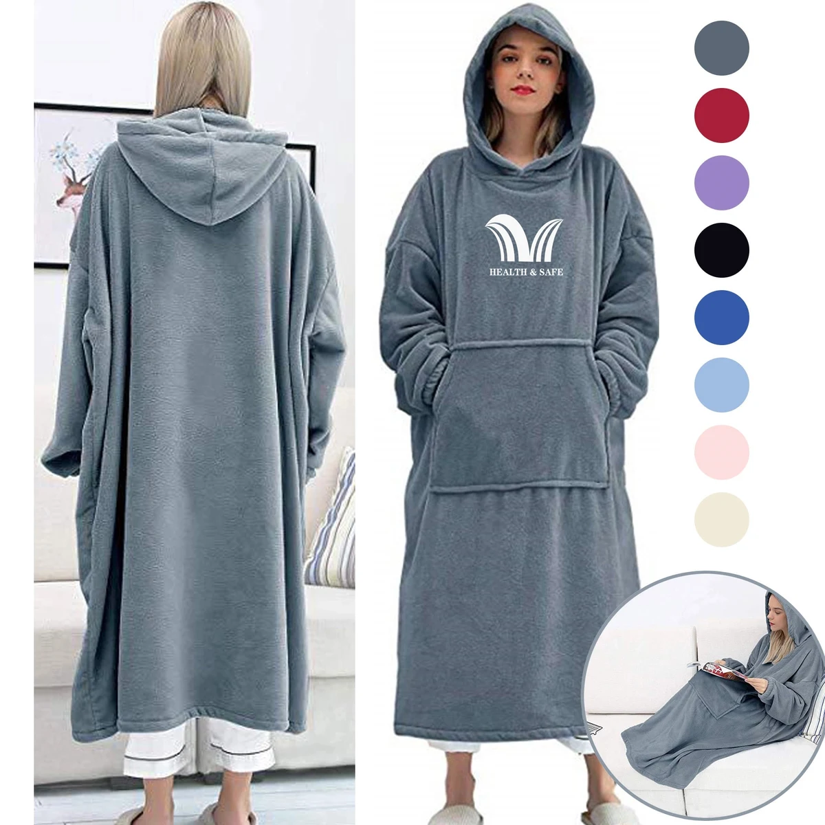 Sherpa Fleece Hoodie Wearable Blanket, custom hoodie or sweatshirt with logo imprint 1