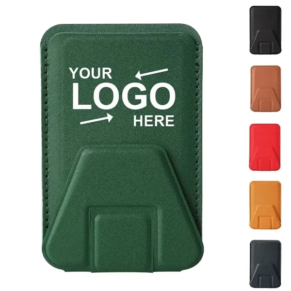 Custom PU Leather Magnetic Phone Stand With Card Pockets — Desk Promo Gift 1