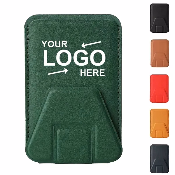Custom PU Leather Magnetic Phone Stand With Card Pockets — Desk Promo Gift