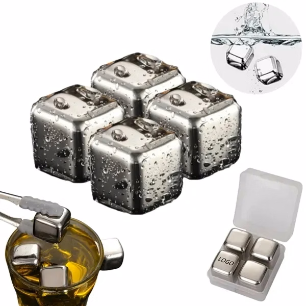 Stainless Steel Ice Cubes Set with 4pcs Reusable Cooling