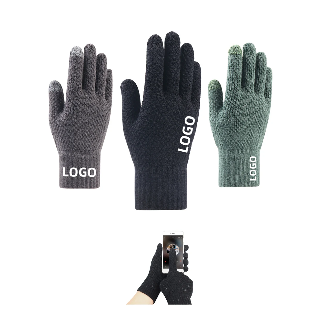 Gloves Winter Knitted Touchscreen Fingers 1