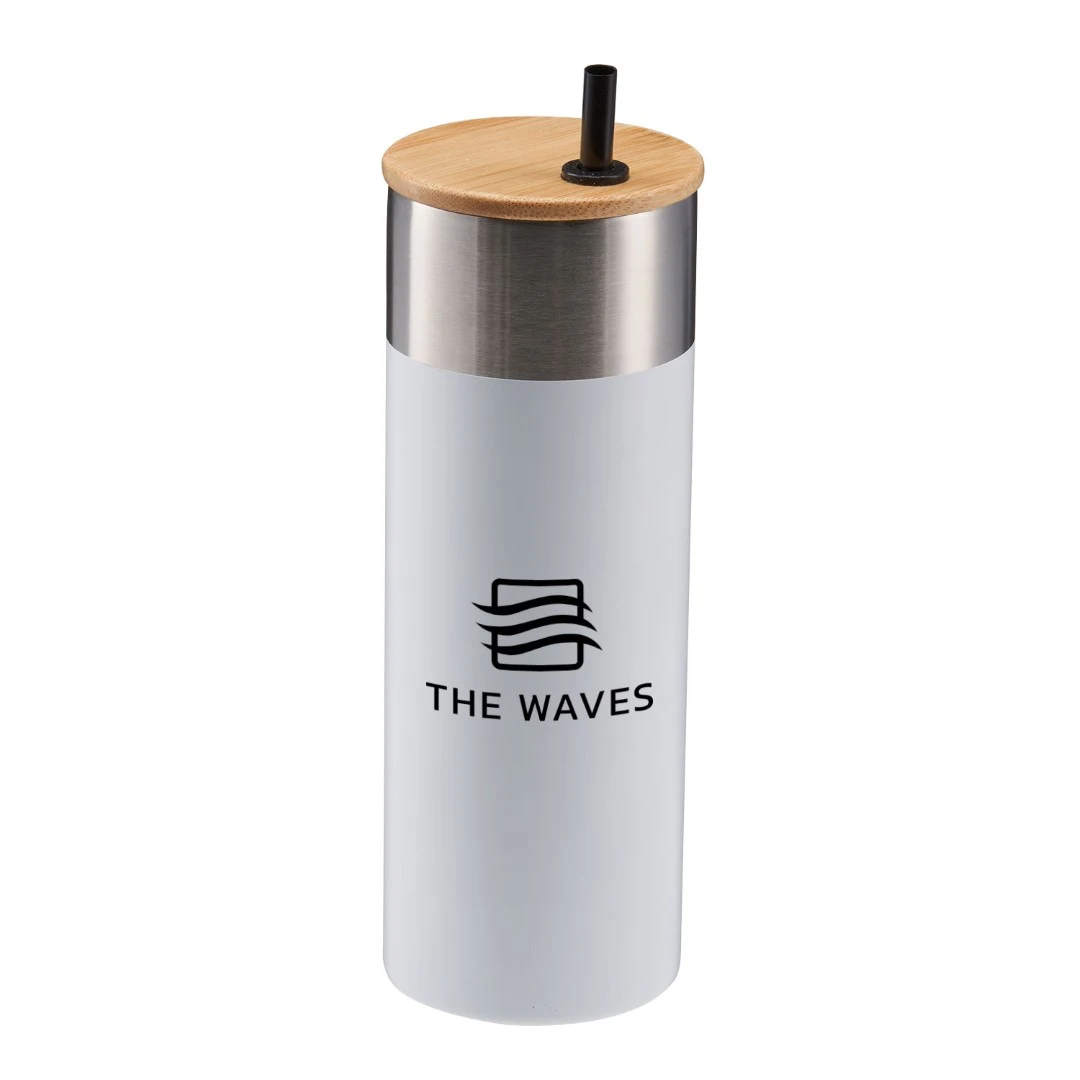 20 Oz. Stainless Steel Tumbler w/Bamboo Lid & Straw 1