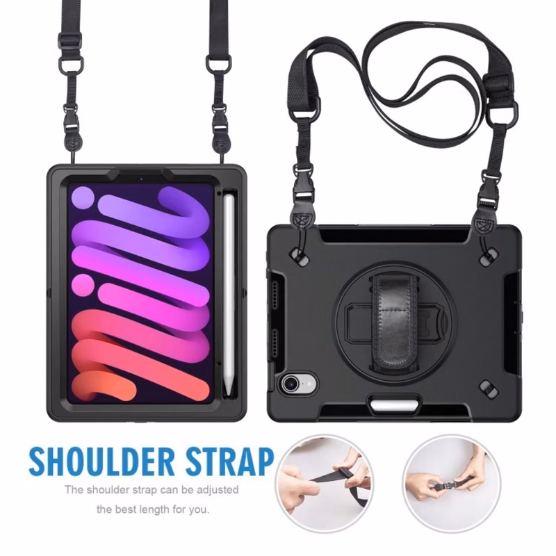 iPad Mini 6 and Mini 7 Hand and Shoulder Strap Rugged Case