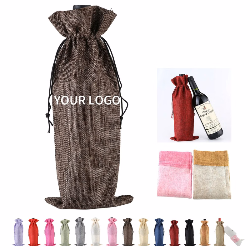 Reusable Jute Wine Bottle Bag for Events and Parties