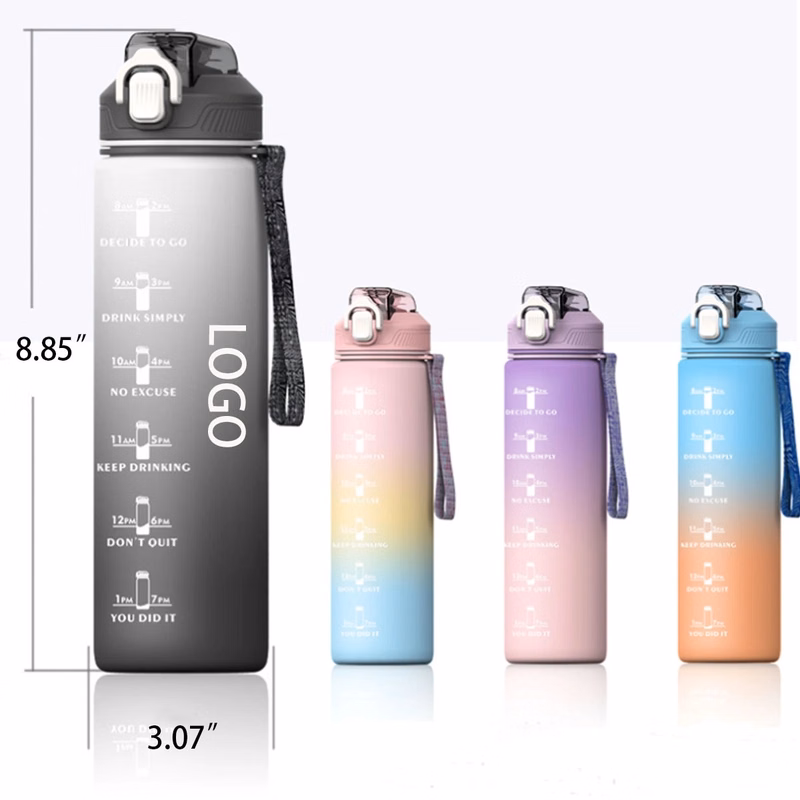 32Oz Fitness Water Bottle With Time Marker And Straw