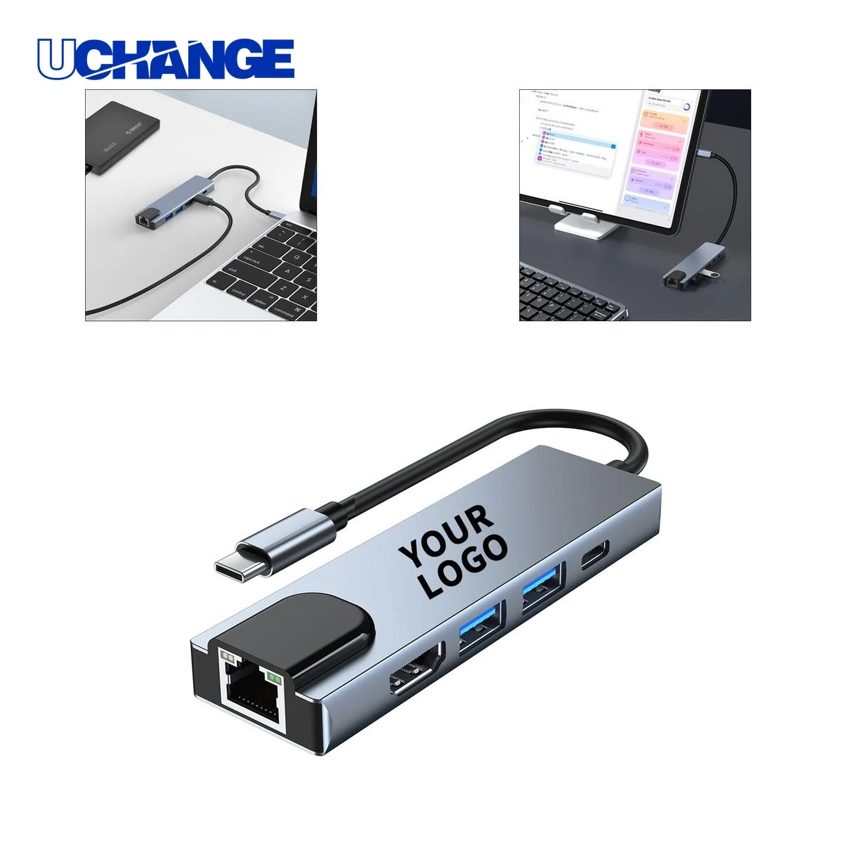 Type C USB Hub Adapter with HDMI Ethernet 6" x 1 1