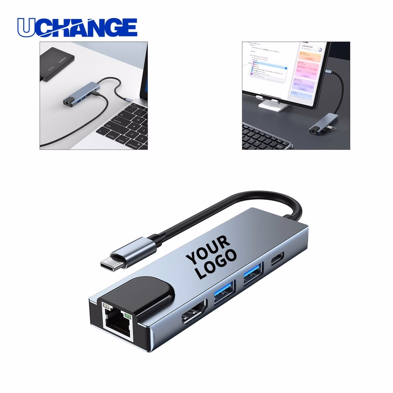 Type C USB Hub Adapter with HDMI Ethernet 6" x 1