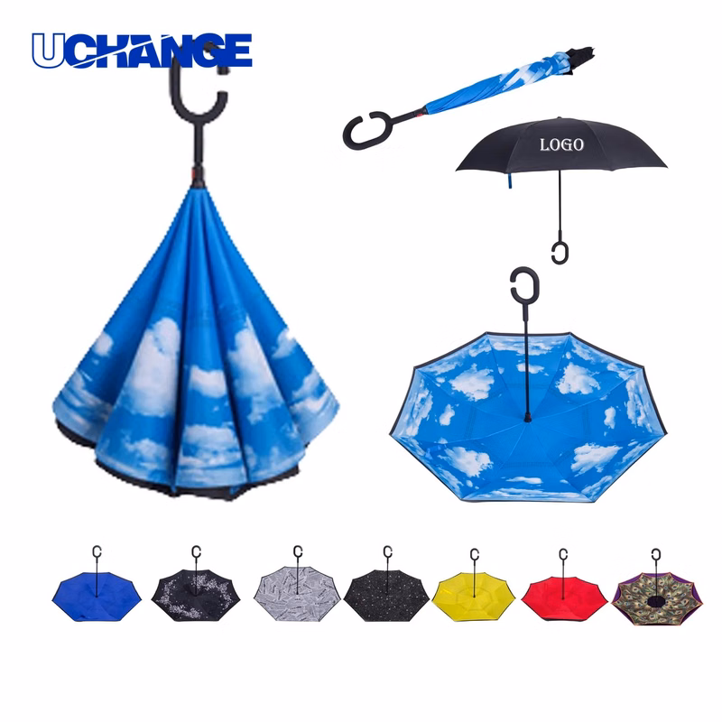 Reversible Inverted Umbrella With C Shape Handle