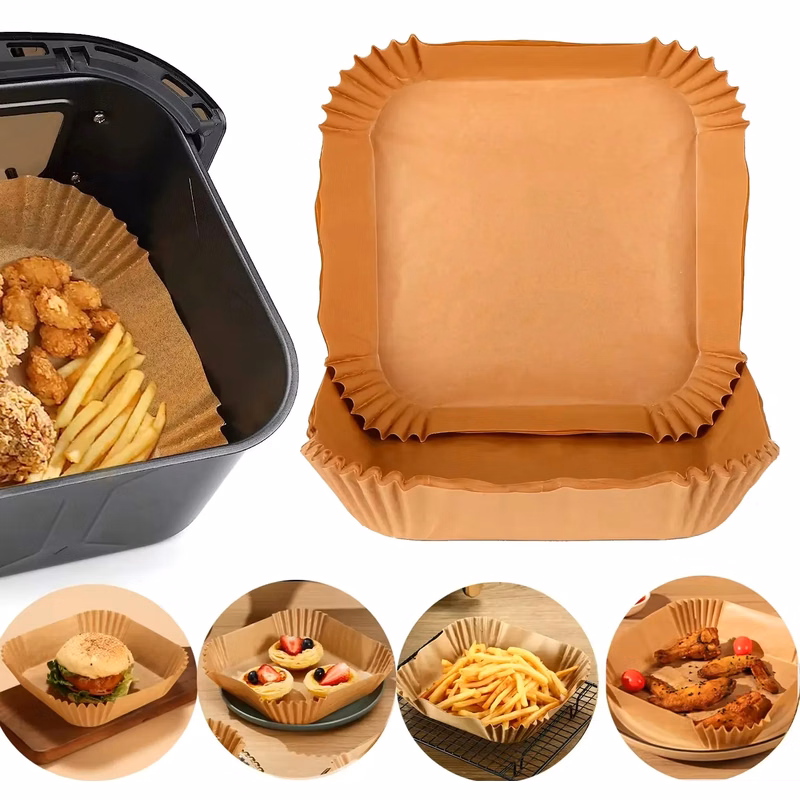 7.9" Square Air Fryer Disposable Paper Liners 125 Pcs/Box