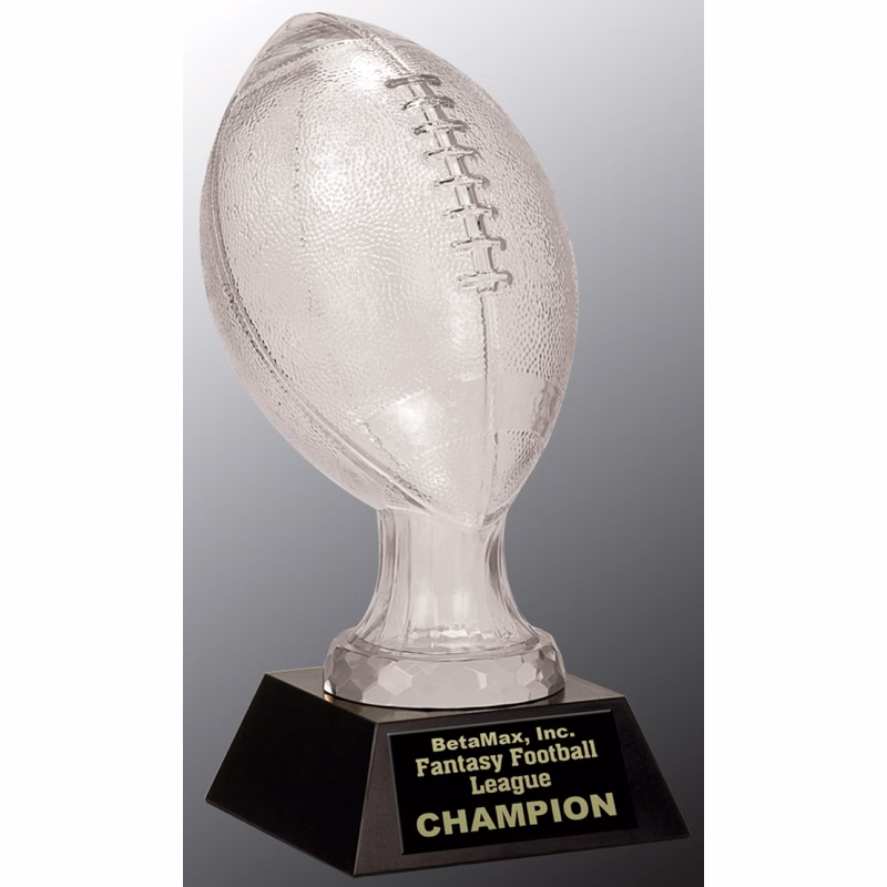 13 3/4" Glass Football Award with Black Marble Base