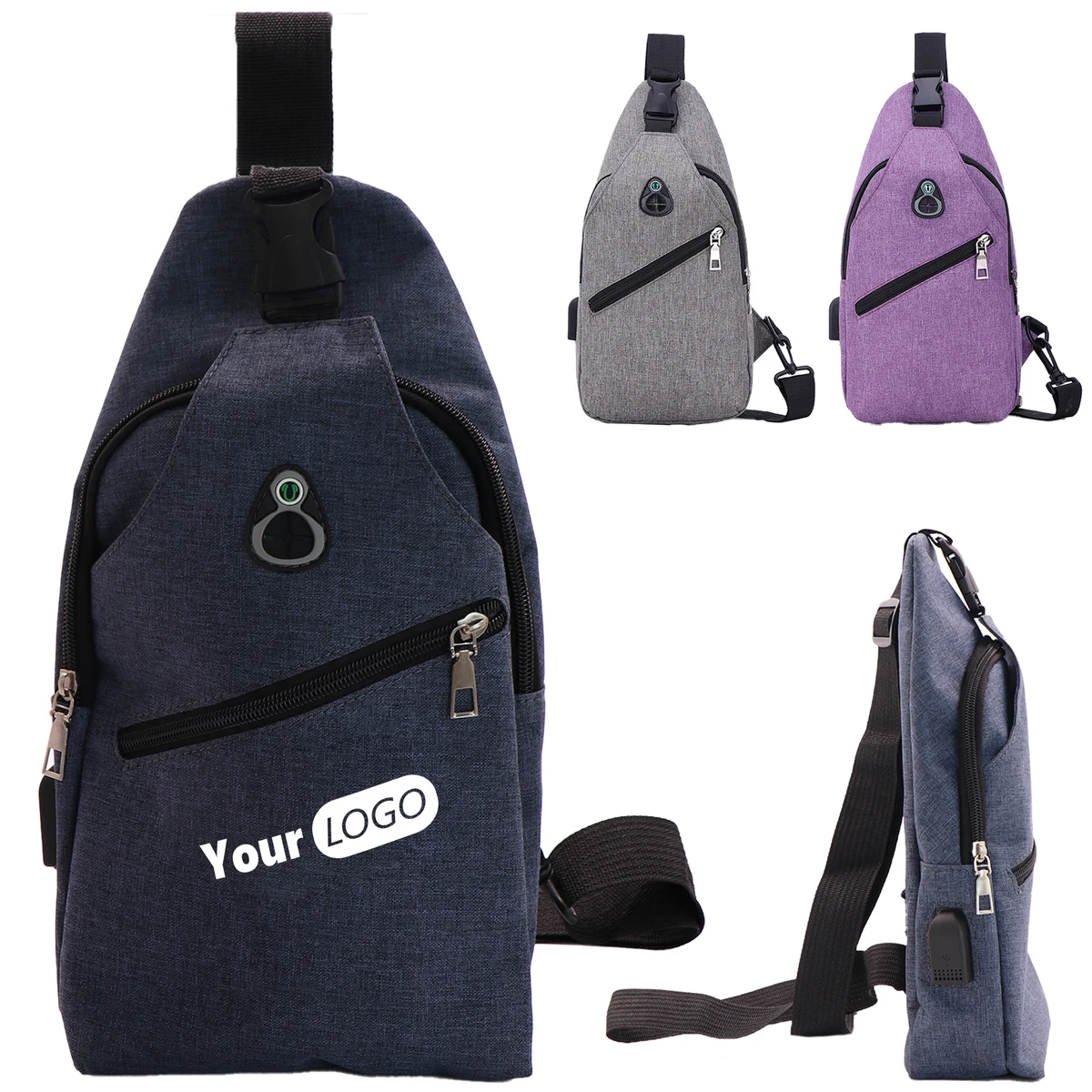 Canvas Outdoor Chest Bag With Charging Interface 1