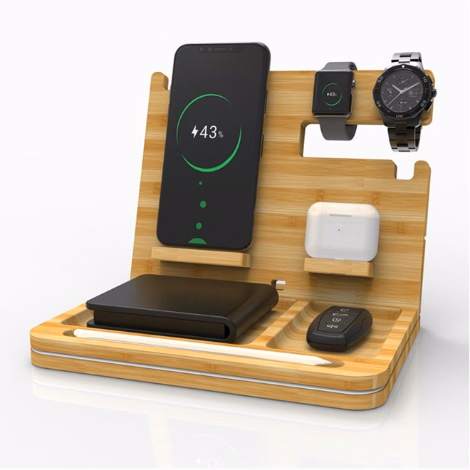 6 in 1 Wireless Charging Bamboo Phone Docking Station