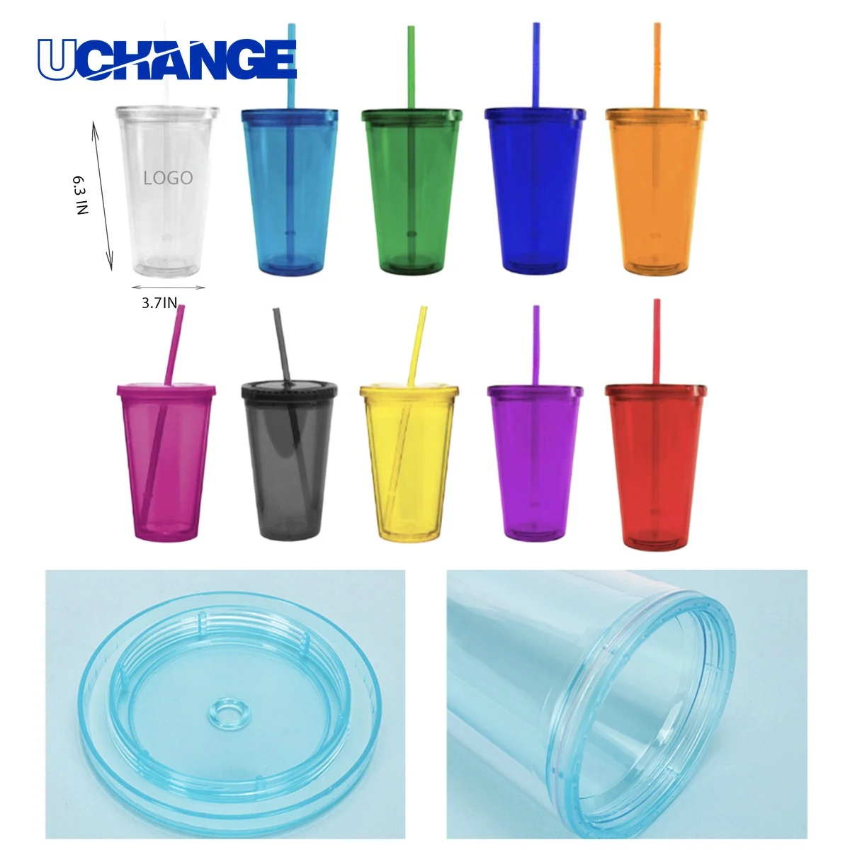 Convenient Transparent Plastic Straw Cup Container (16oz) 1