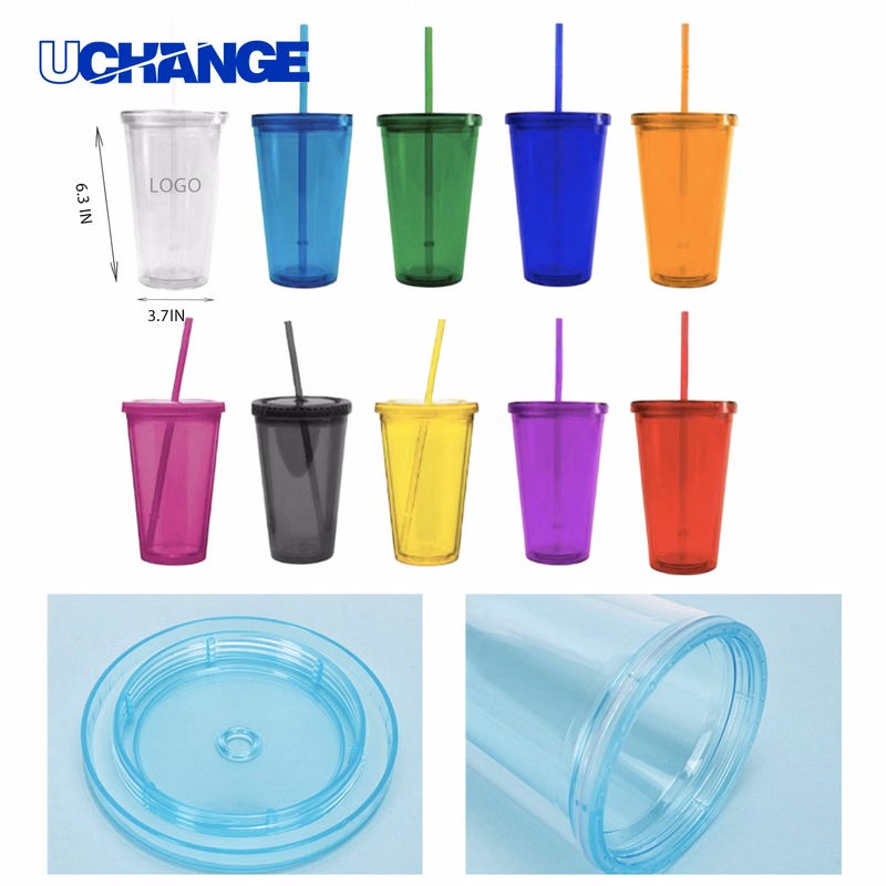 Convenient Transparent Plastic Straw Cup Container (16oz)