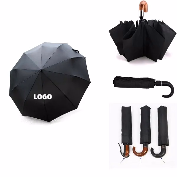 Automatic folding umbrella with hook handle