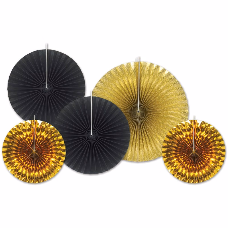 Decorative Paper Fans - Black & Gold