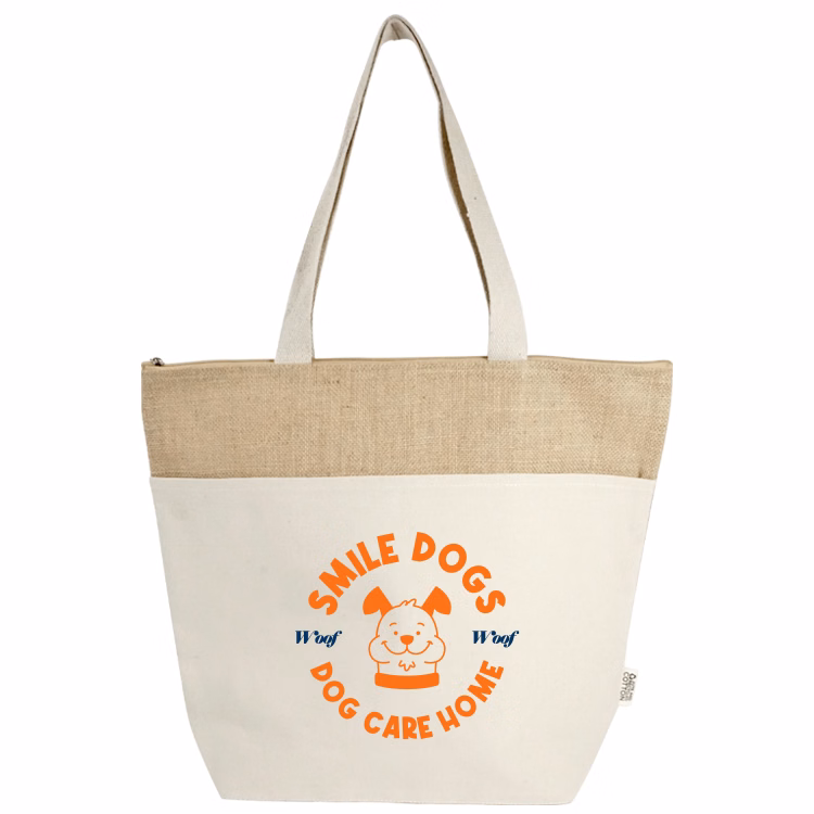 Portland Recycled Cotton Top Zipper Jute Tote