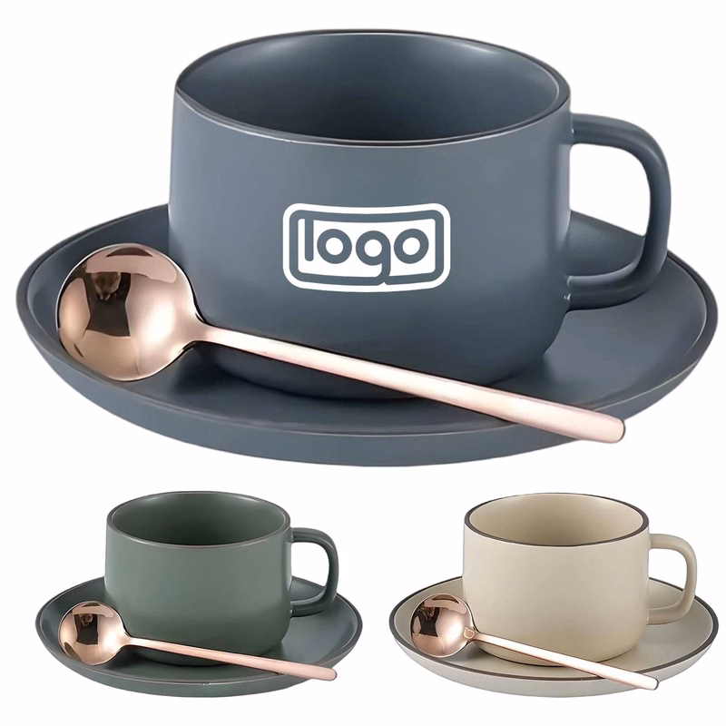 8oz Ceramic Coffee Cup with Saucer Spoon Set