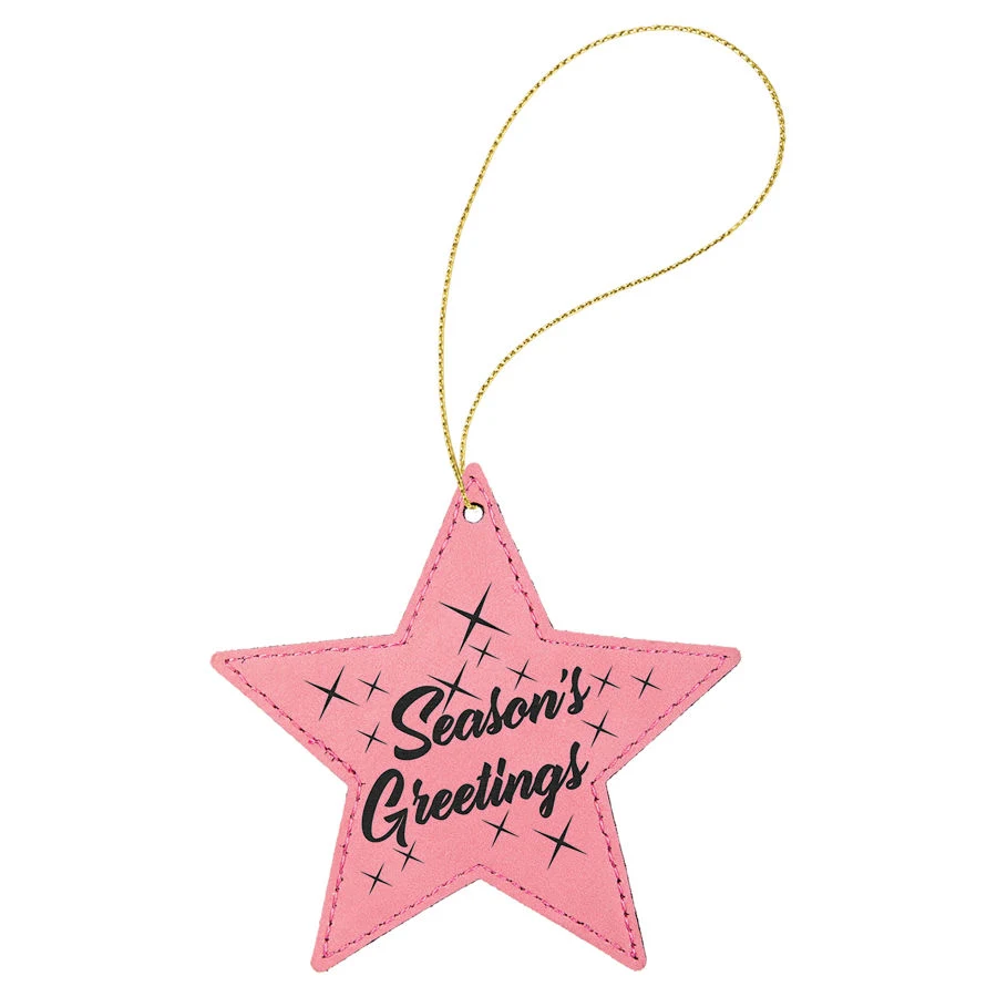 Pink Leatherette Star Ornament with Gold String 1