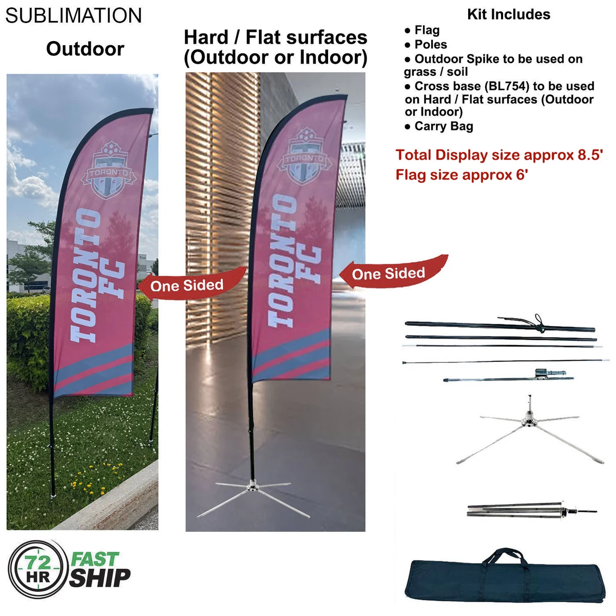 72Hr Fast Ship - 8.5' X-Small Feather Flag Kit, Full Color Graphics 1 Side, Outdoor and Indoor bases 1