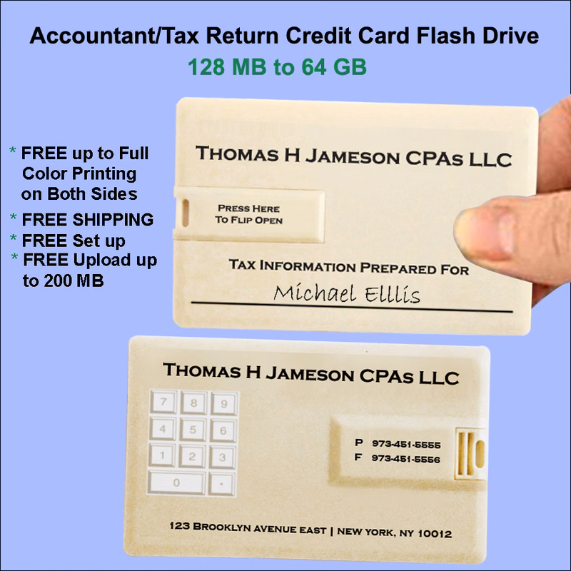 Accountant Tax Return Slim Card Flash Drive - 128 MB Memory