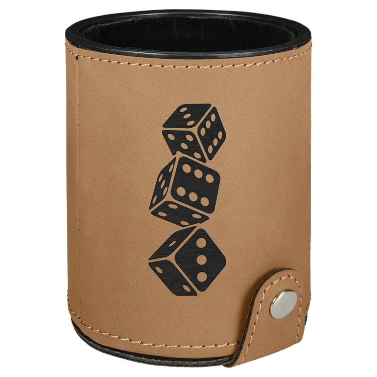 Light Brown Leatherette Dice Cup with 5 Dice 1