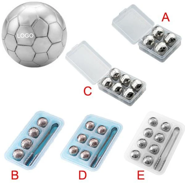4 Pcs Football Stainless Steel Ice Cube set W/ Tongs 1