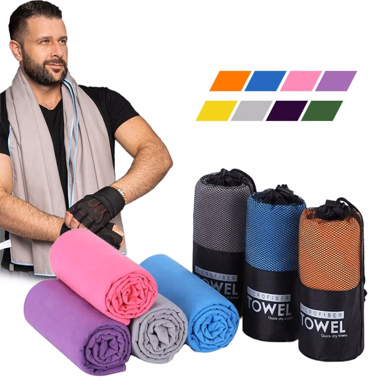 Quick-Dry Microfiber Sports Towel In Mesh Pouch