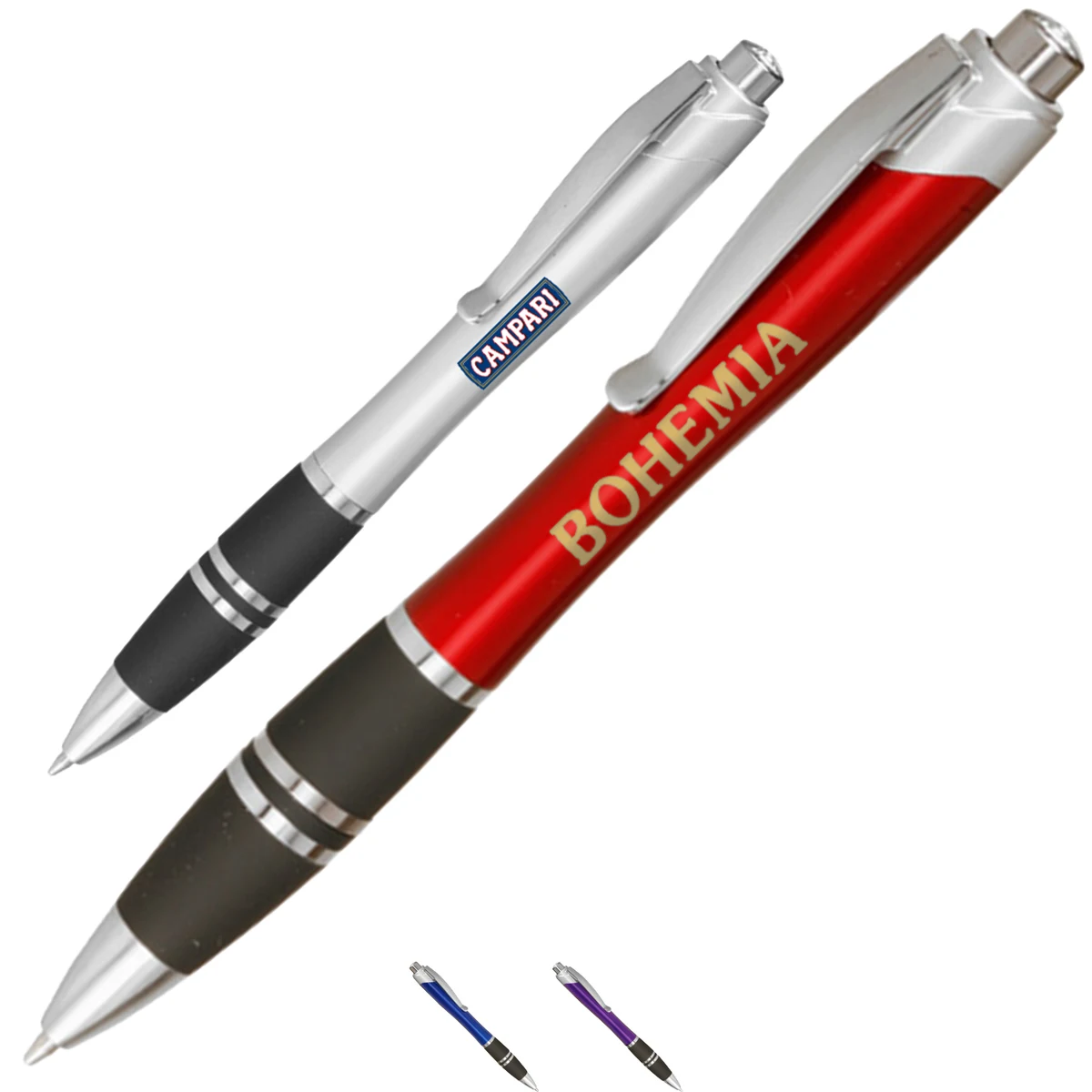 Silver Accent Plastic Pens w/ Rubber Grips & Colorful barrel 1